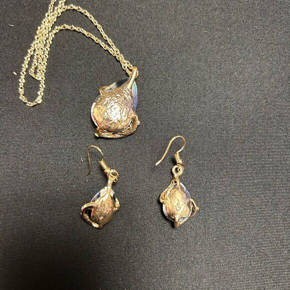 New 3Pcs Fashion Women Rhinestone Pendant Necklace Hook Earrings Jewelry Set - Picture 4 of 6